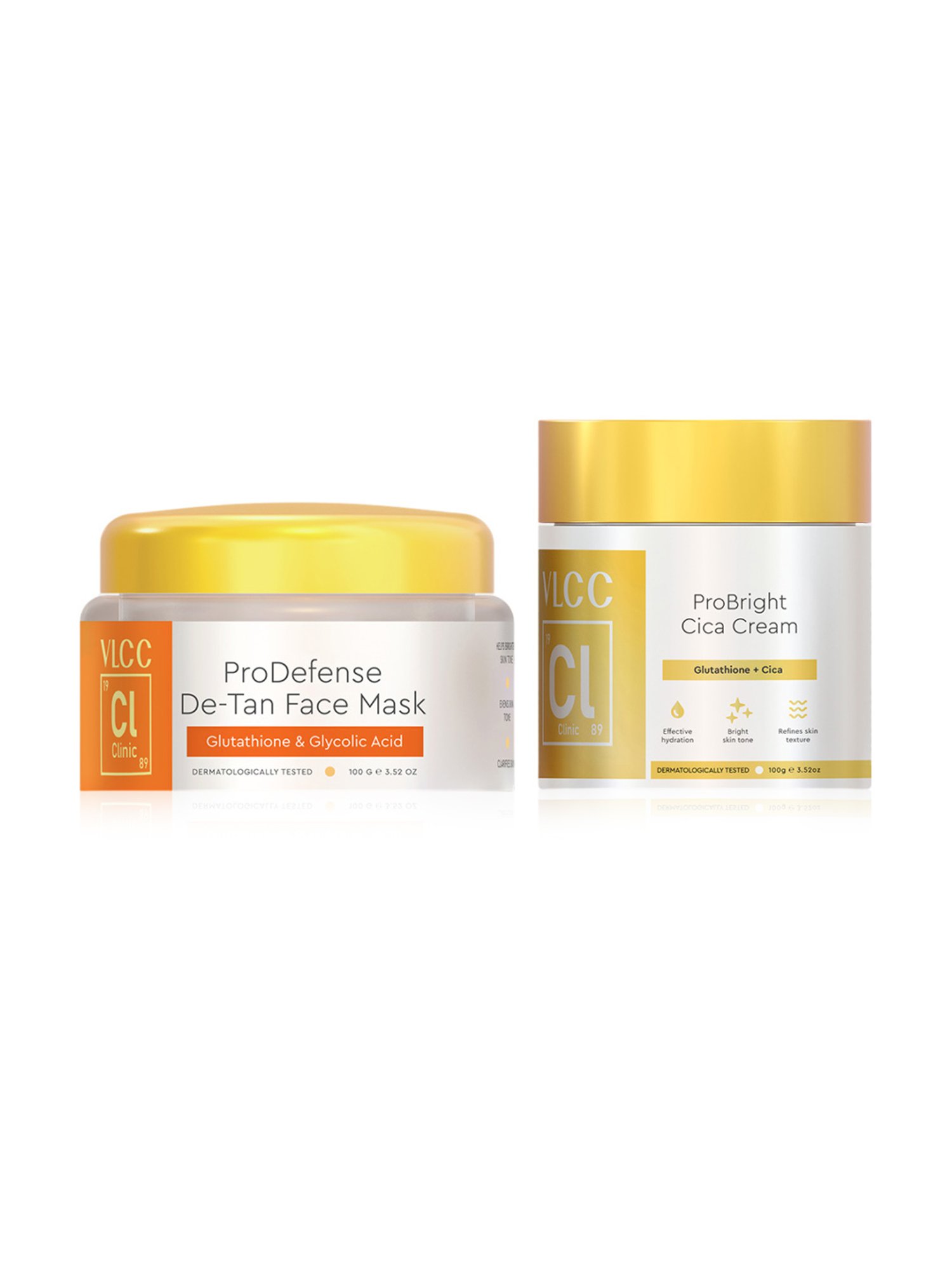 VLCC Clinic ProDefense De-Tan Face Mask & ProBright Cica Cream Combo
