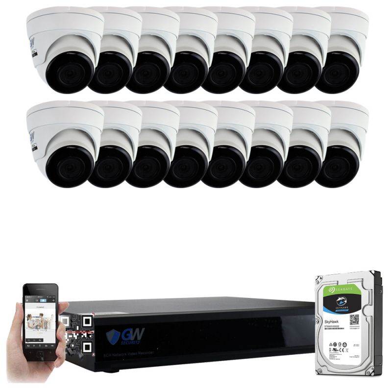GW Security 16CH 4K PoE NVR Security System, (16) 1/2.3" Progressive Scan CMOS IP Camera, 3.6mm IR Lens, 18pcs SMD LED, 98 feet IR Distance (4TB HDD)