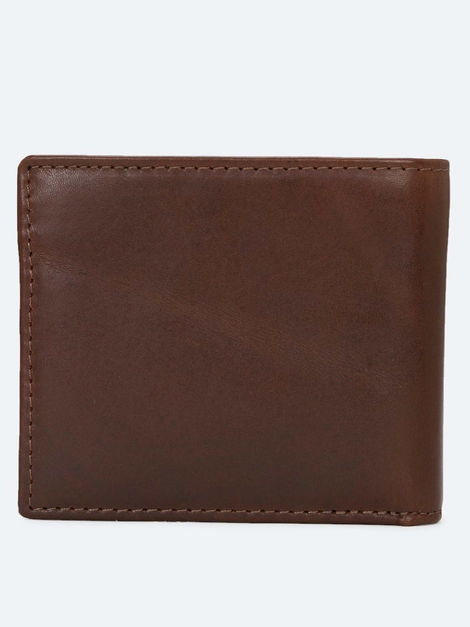 Louis Philippe Brown Leather Solid Bi-Fold Wallet