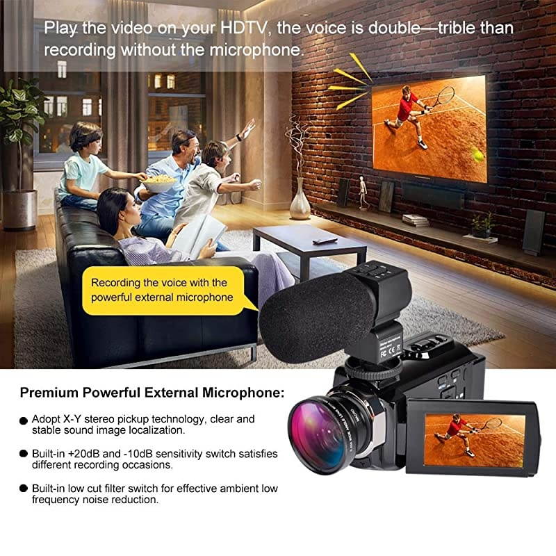 4K Video Camera  Camcorder, WiFi Vlogging Camera for YouTube with Microphone, 60FPS 48MP Ultra HD 16X Digital Zoom Night Vision Camera with IR Flashlight, Wide Angle Lens (2 Batteries Included)
