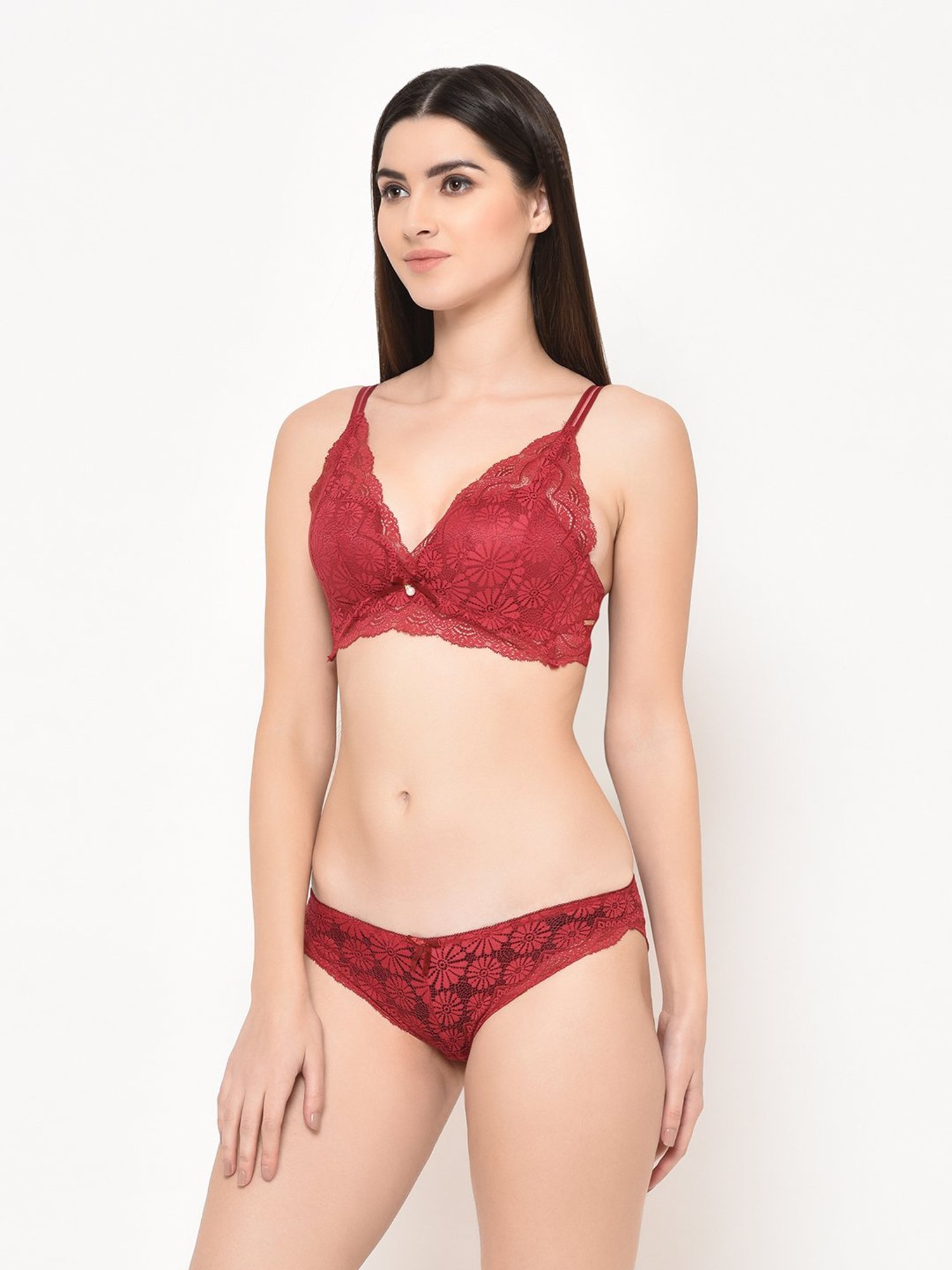 Da Intimo Maroon Lace Lingerie Set