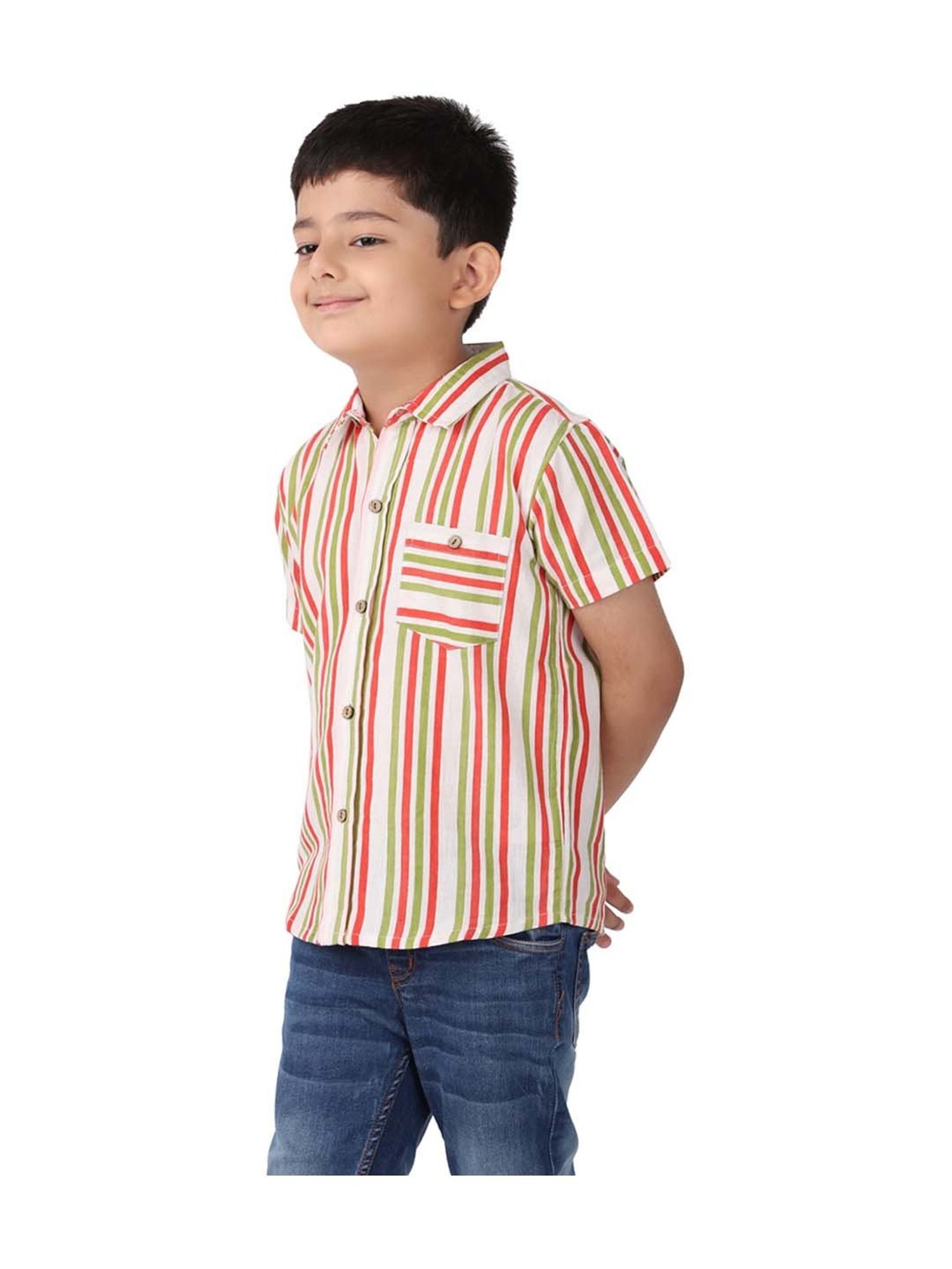 Fabindia Kids Multicolor Cotton Striped Shirt