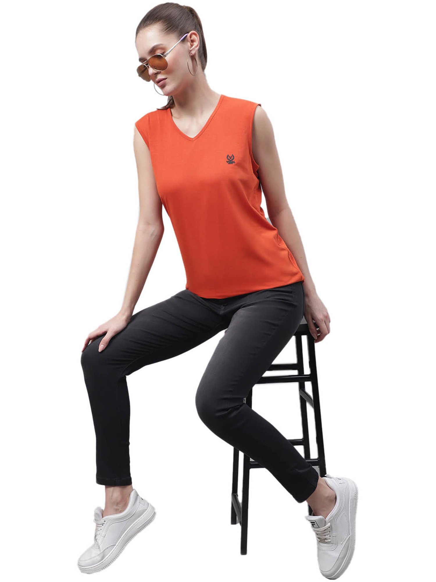 Vimal Jonney Rust Cotton Logo Print T-Shirt