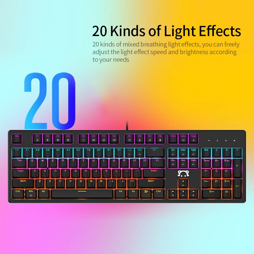 DaiDai STK131 USB Wired Mechanical Keyboard Mixed Light Keyboard 104 Keys Gaming Office Keyboard Ergonomic Design Pink (Red Switch)