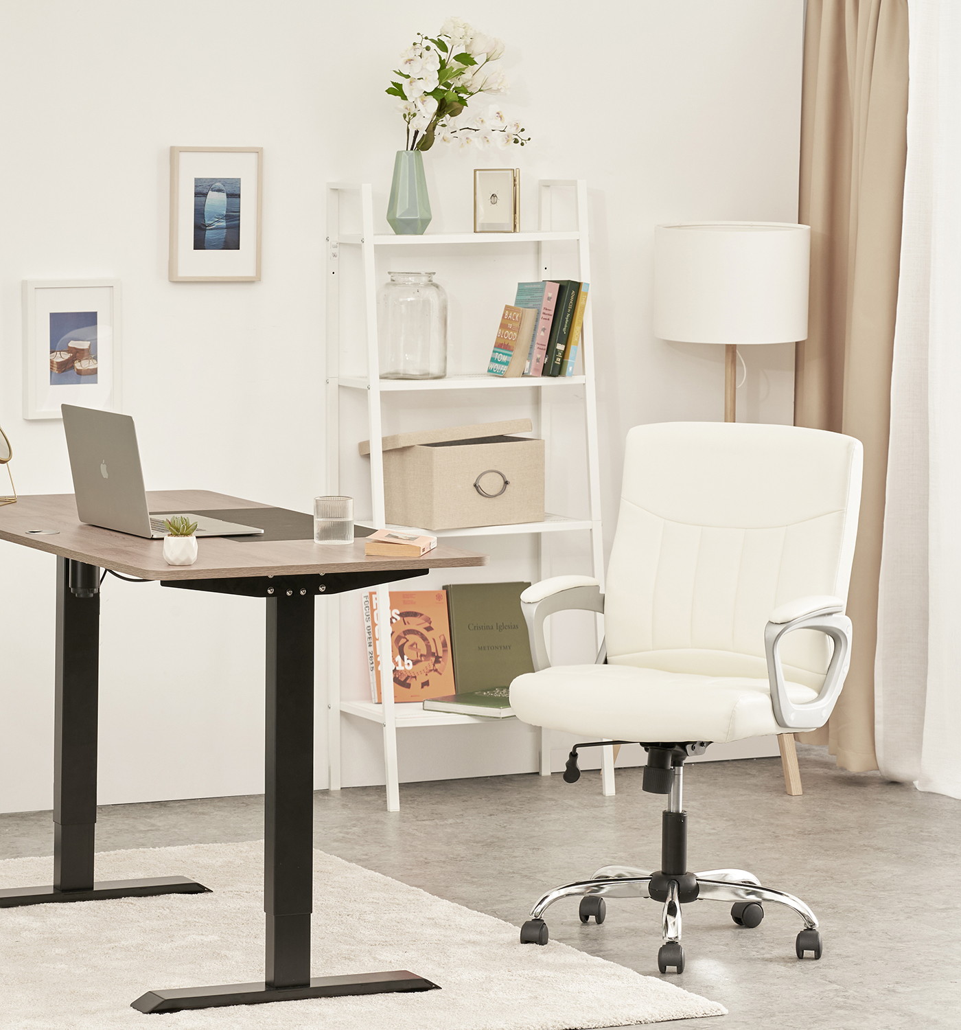 CLATINA Mid Back Leather Office Executive Chair with Lumbar Support and Padded Armrestes Swivel Adjustable Ergonomic Design for Home Computer Desk White 1 Pack