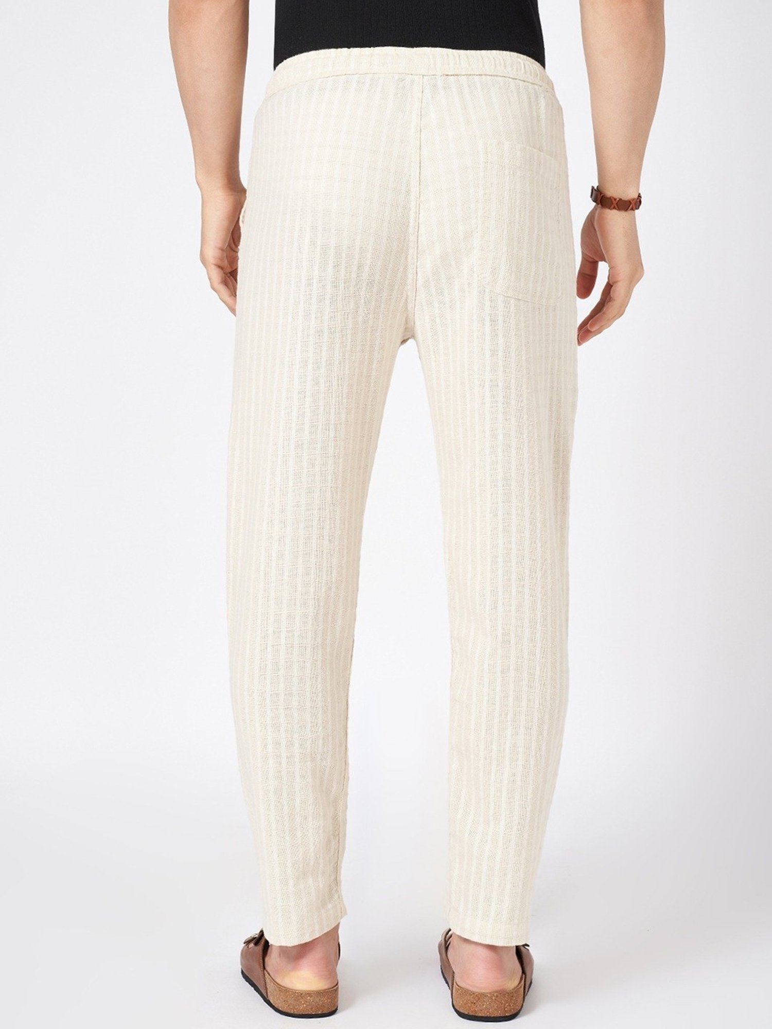 7 Alt By Pantaloons Off White Cotton Relaxed Fit Trousers