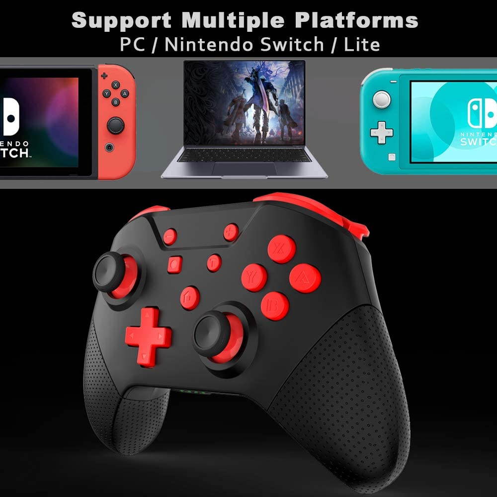 Wireless Controller for Switch Remote Pro Controller with Wake Up, NFC, Turbo, Gyro Axis, Dual Shock (Black Rad)