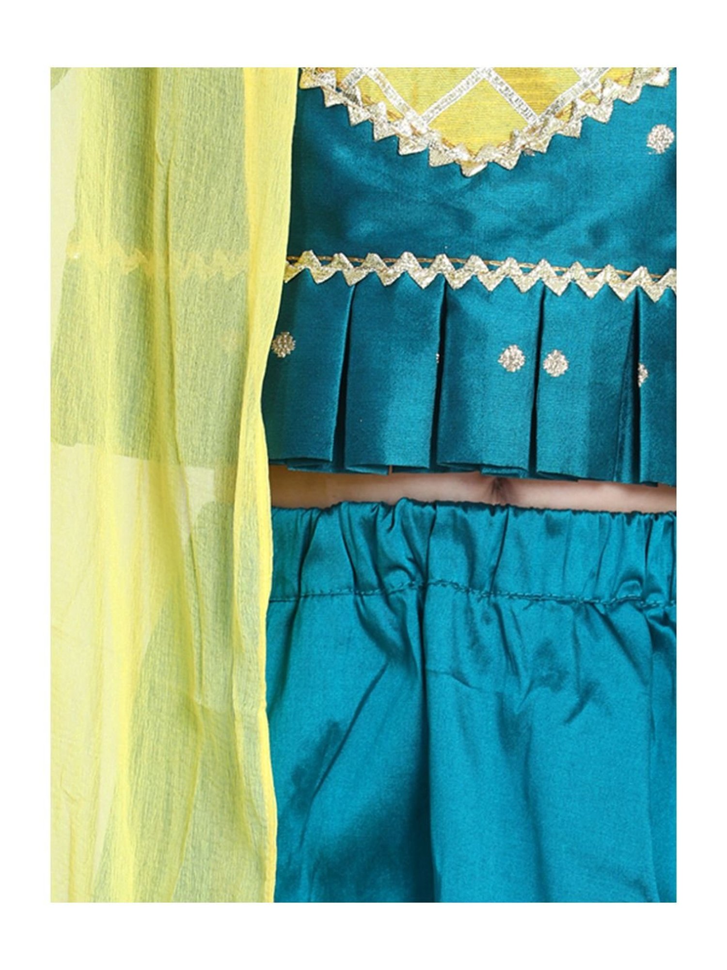 BownBee Kids Green Zari Work Lehenga Choli With Dupatta