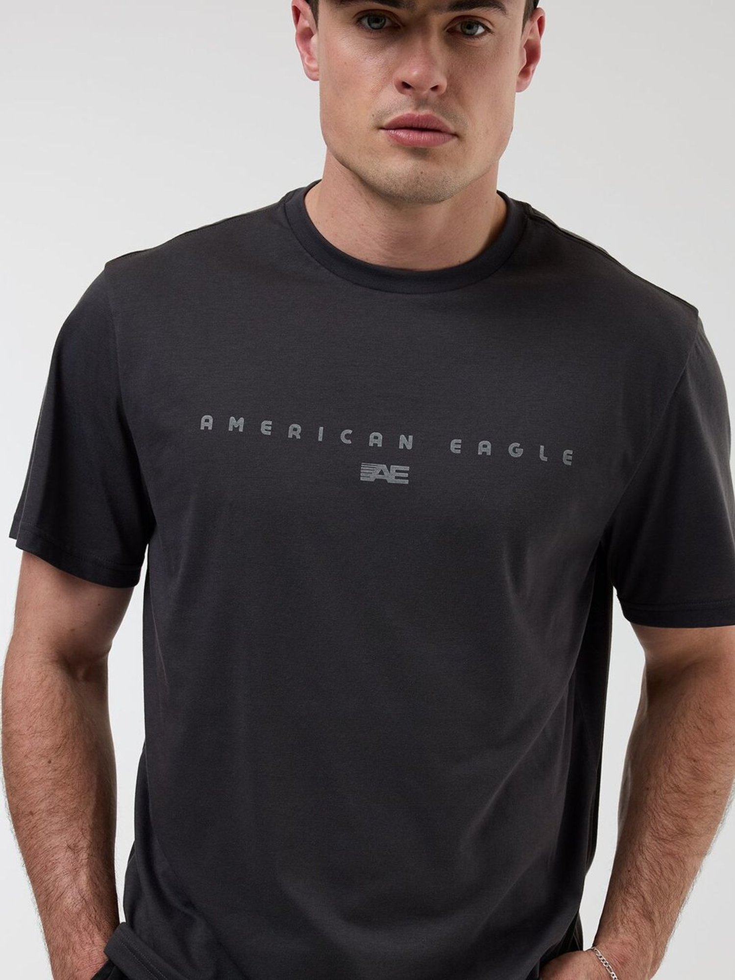 American Eagle Grey Regular Fit Printed T-Shirt
