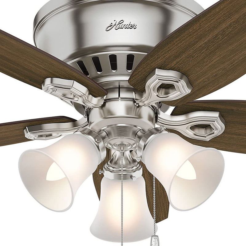 Hunter Fan Company Newsome Low Profile 42 Inch Ultra Quiet Ceiling Fan w/ 3 Energy Efficient LED Lights & Pull Chain Control, Brushed Nickel (2 Pack)