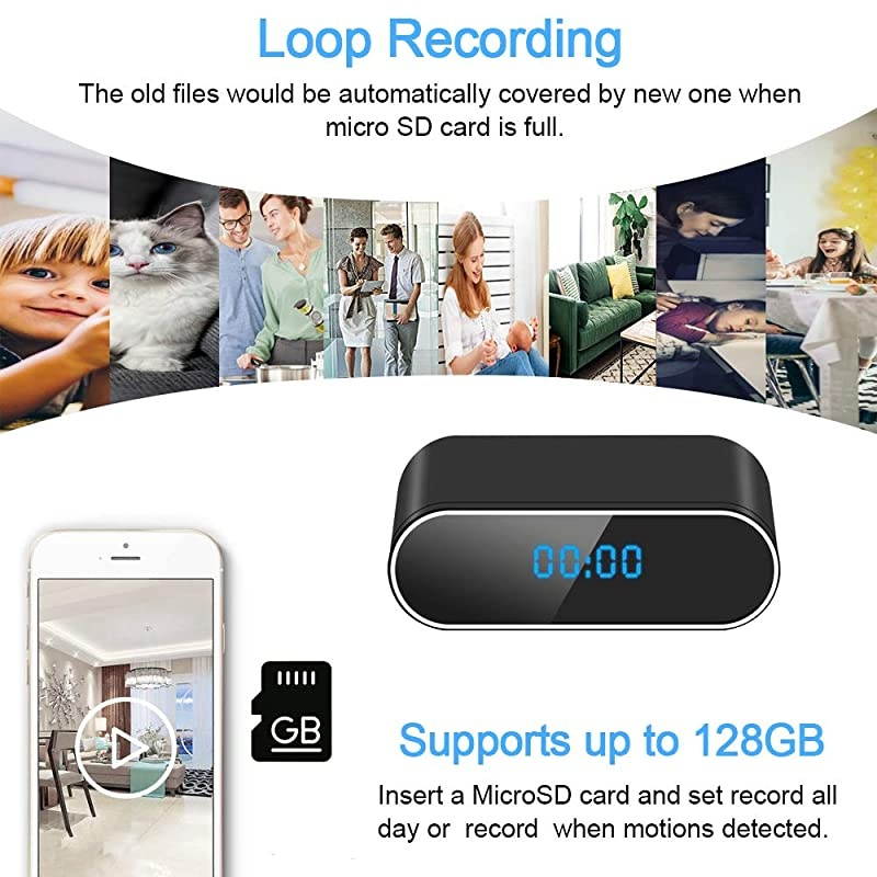 Hidden Camera Clock, WiFi Spy Clock Camera, Wireless Mini Clock Camera  1080P Home Security Camera Motion Detection 140&deg; Angle with Night Vision