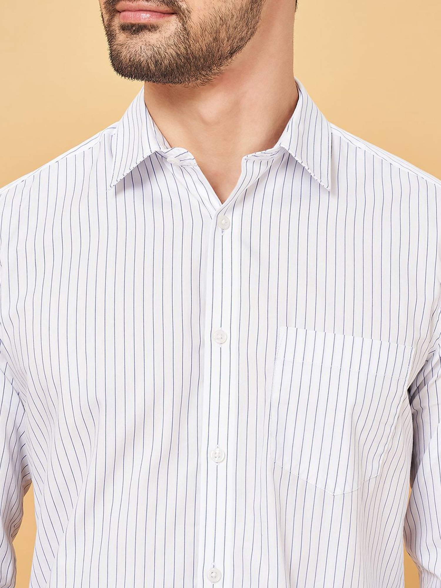 Byford By Pantaloons White Slim Fit Striped Shirt