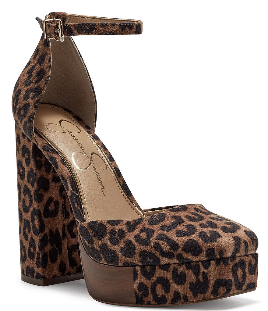 Jessica Simpson Kymmie Leopard Print Ankle Strap Platform Pumps