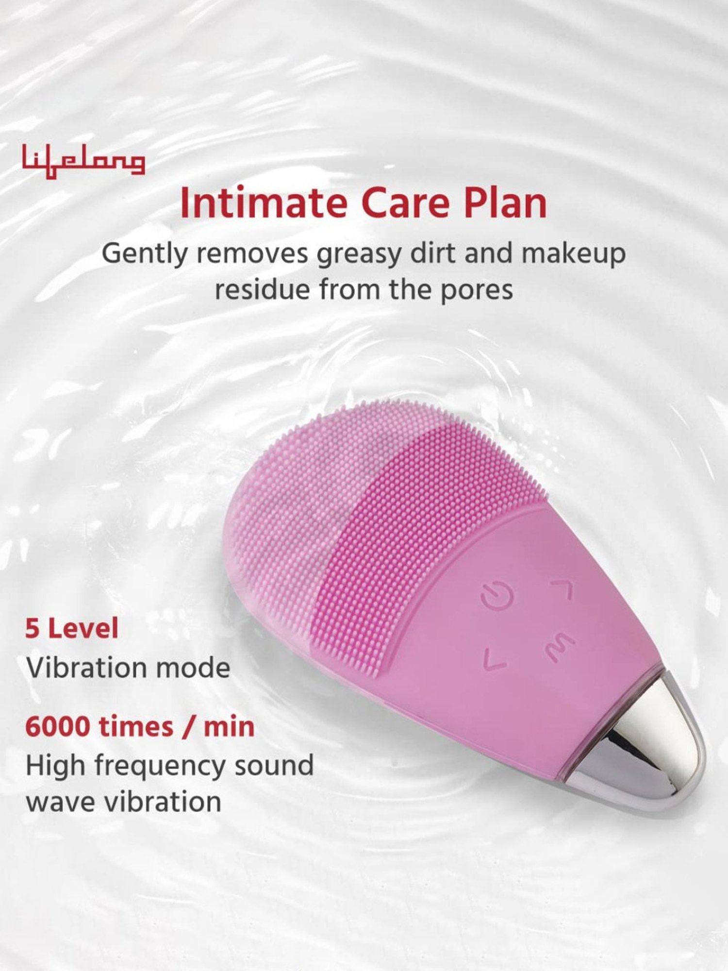 Lifelong LLM342 Facial Cleansing Massager Brush, Rechargeable Electric Handheld Face Massager (Pink)