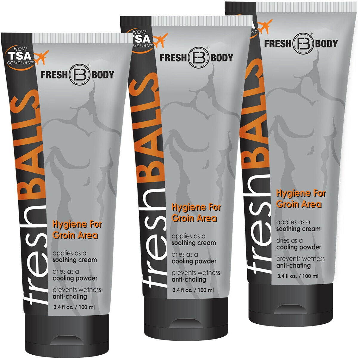 Fresh Balls by   3.4 oz 3 Pack Antiperspirant Liquid Chafing Powder