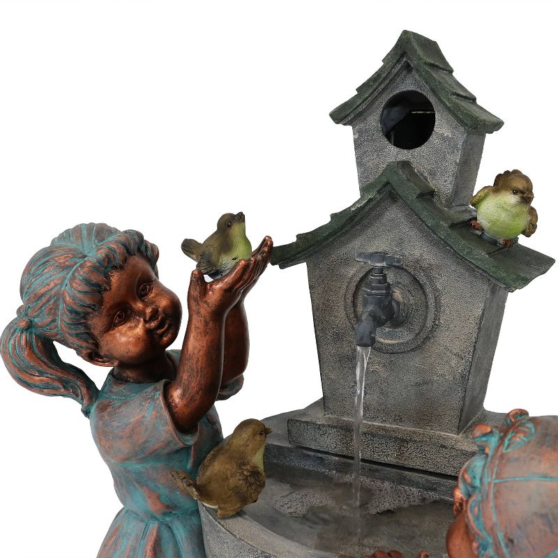 Sunnydaze 30"H Electric Polyresin Boy and Girl at Bird Bath Outdoor Water Fountain