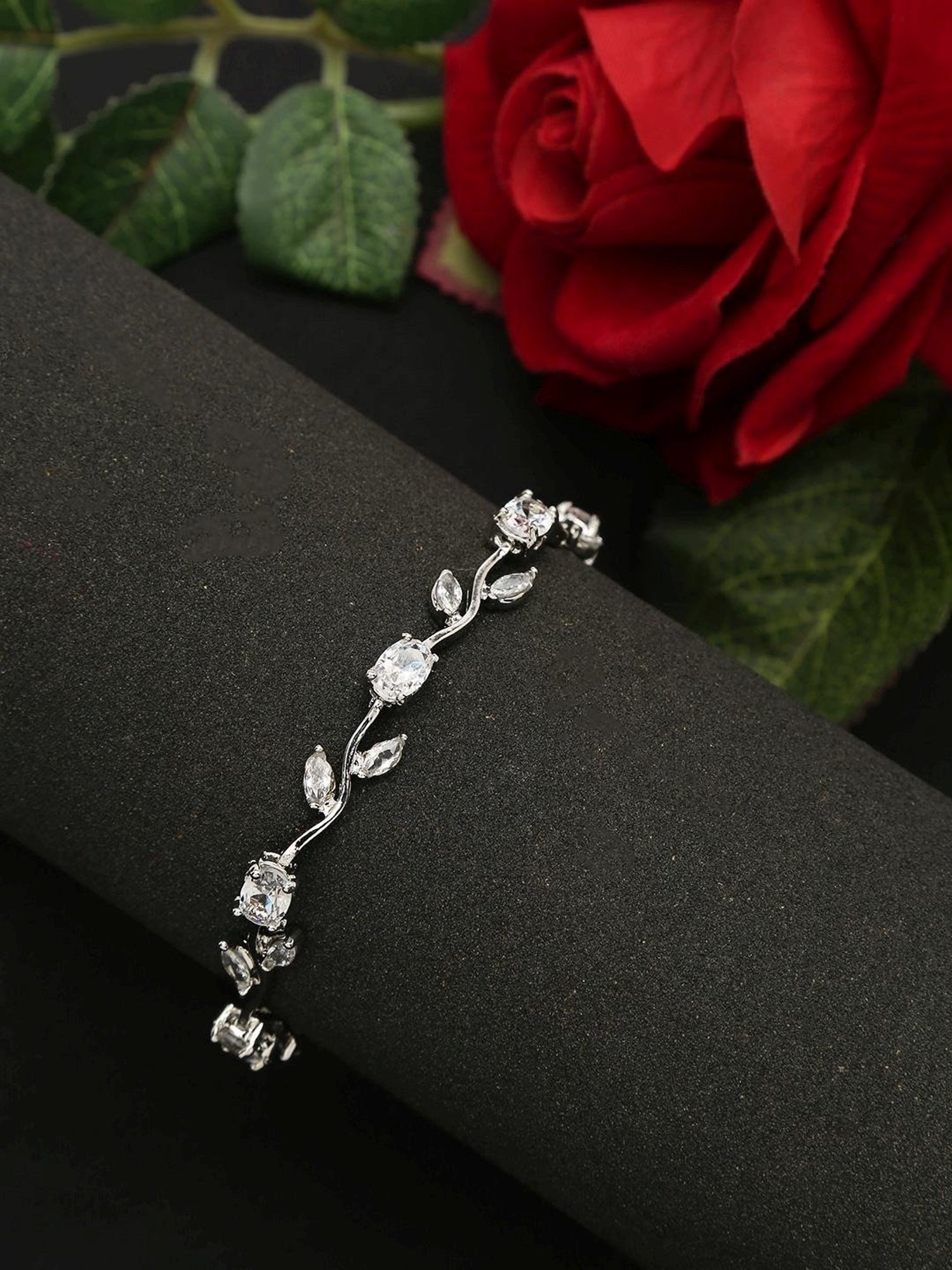 YouBella Women Silver-Plated & White Flexible fit Bracelet