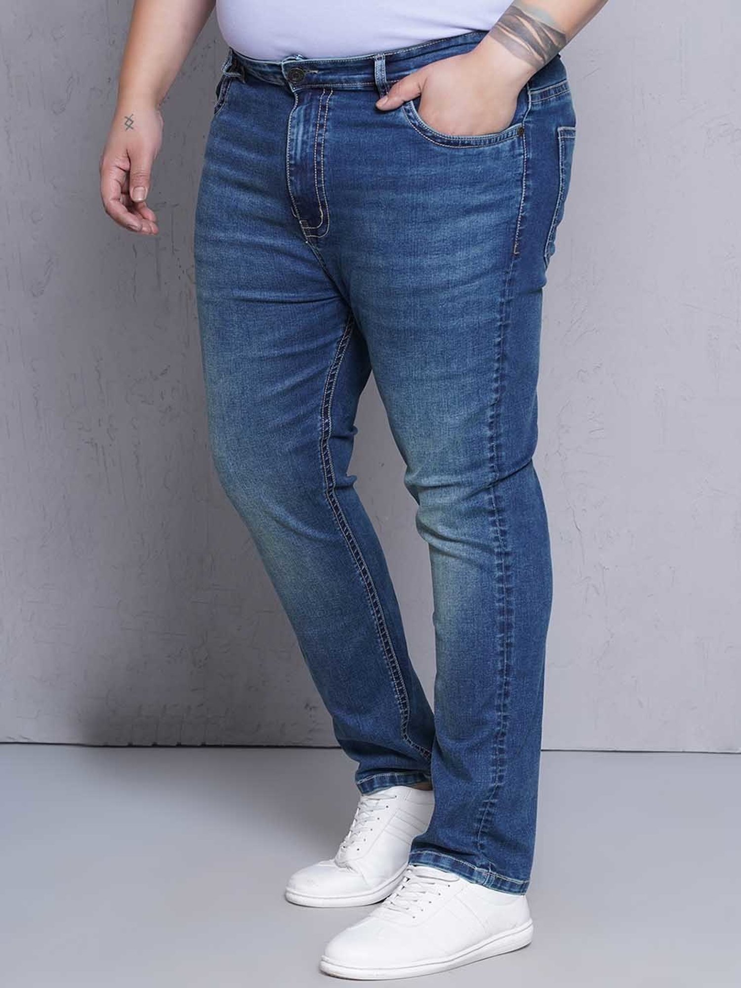 John Pride Blue Regular Fit Lightly Washed Plus Size Jeans