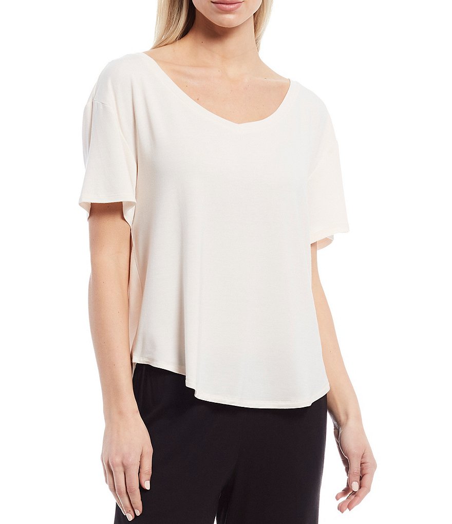 VAN WINKLE & CO. Solid Knit Short Sleeve V-Neck Sleep Tee