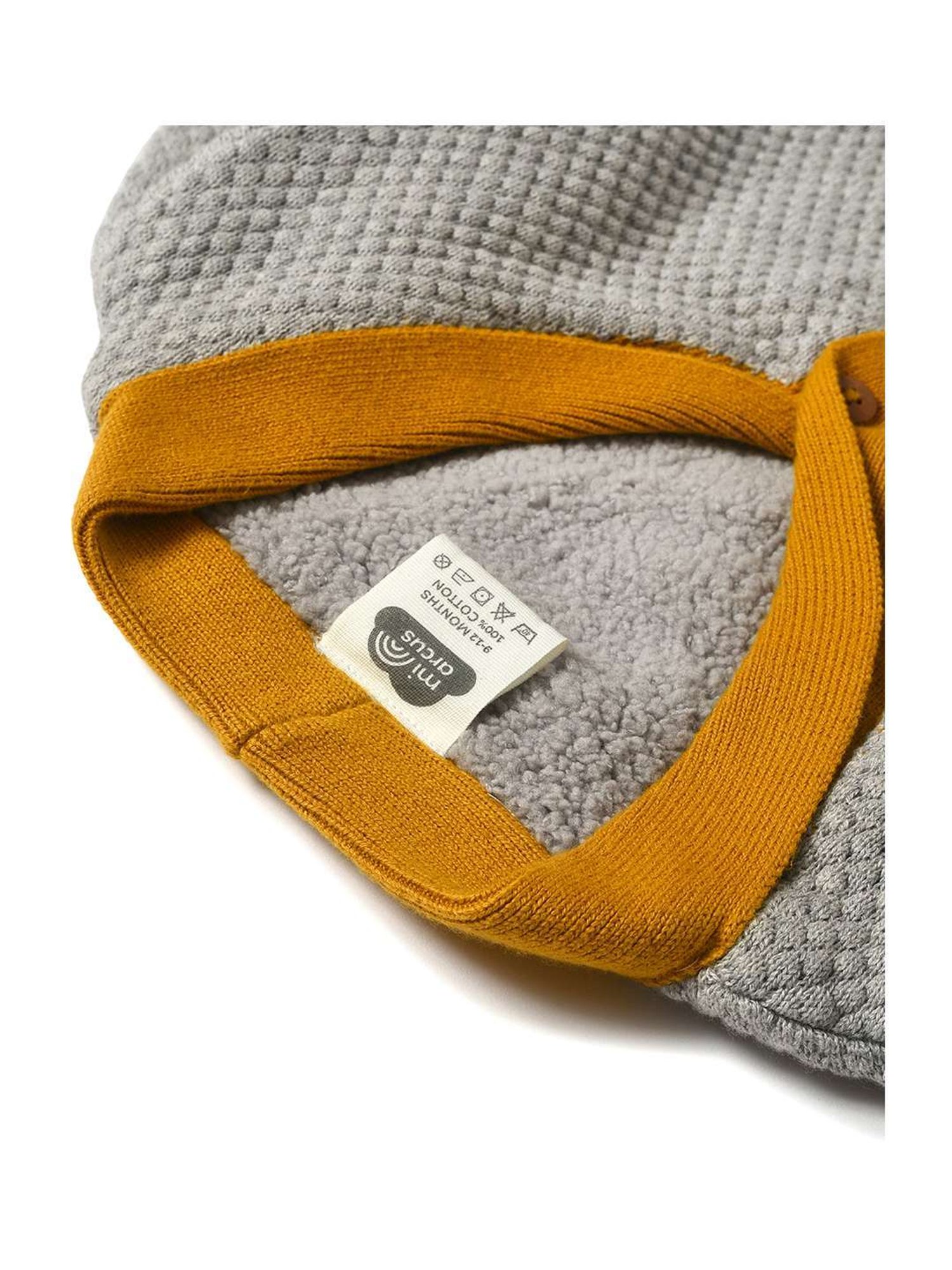 MiArcus Kids Grey & Yellow Cotton Textured Pattern Full Sleeves Cardigan