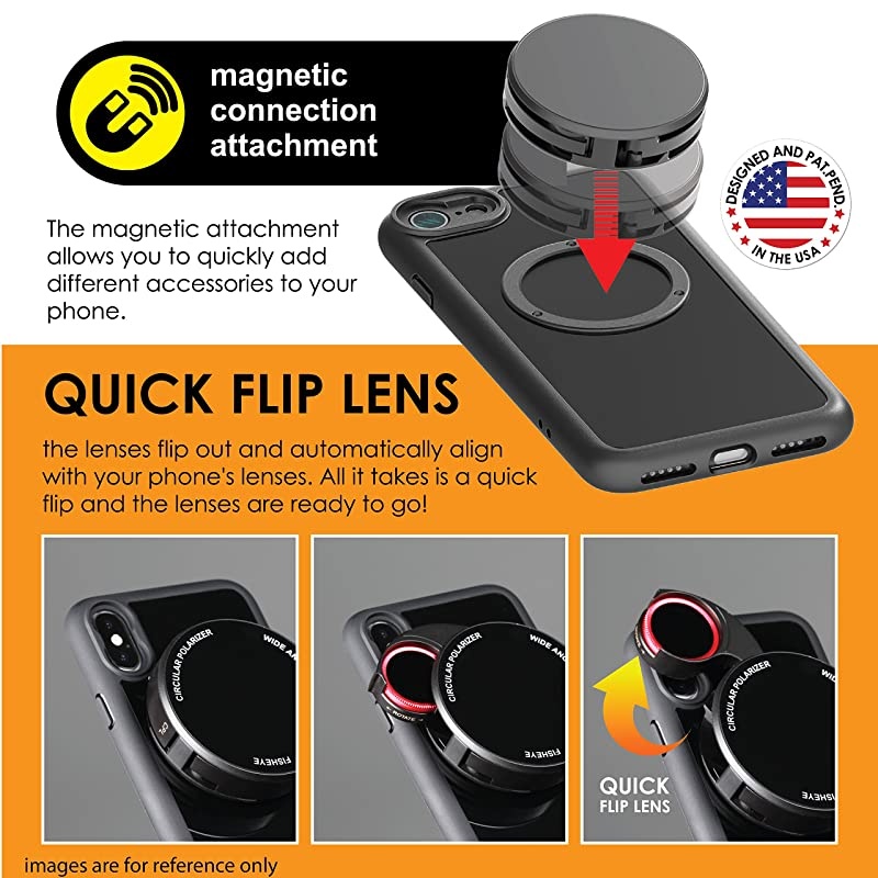 Designer Revolver M Series Camera Kit: 4 in 1 Lens with Case for iPhone 7/8 / SE 2020 &ndash; Fisheye Lens, Wide Angle Lens, Macro Lens, CPL (Aurora Borealis)