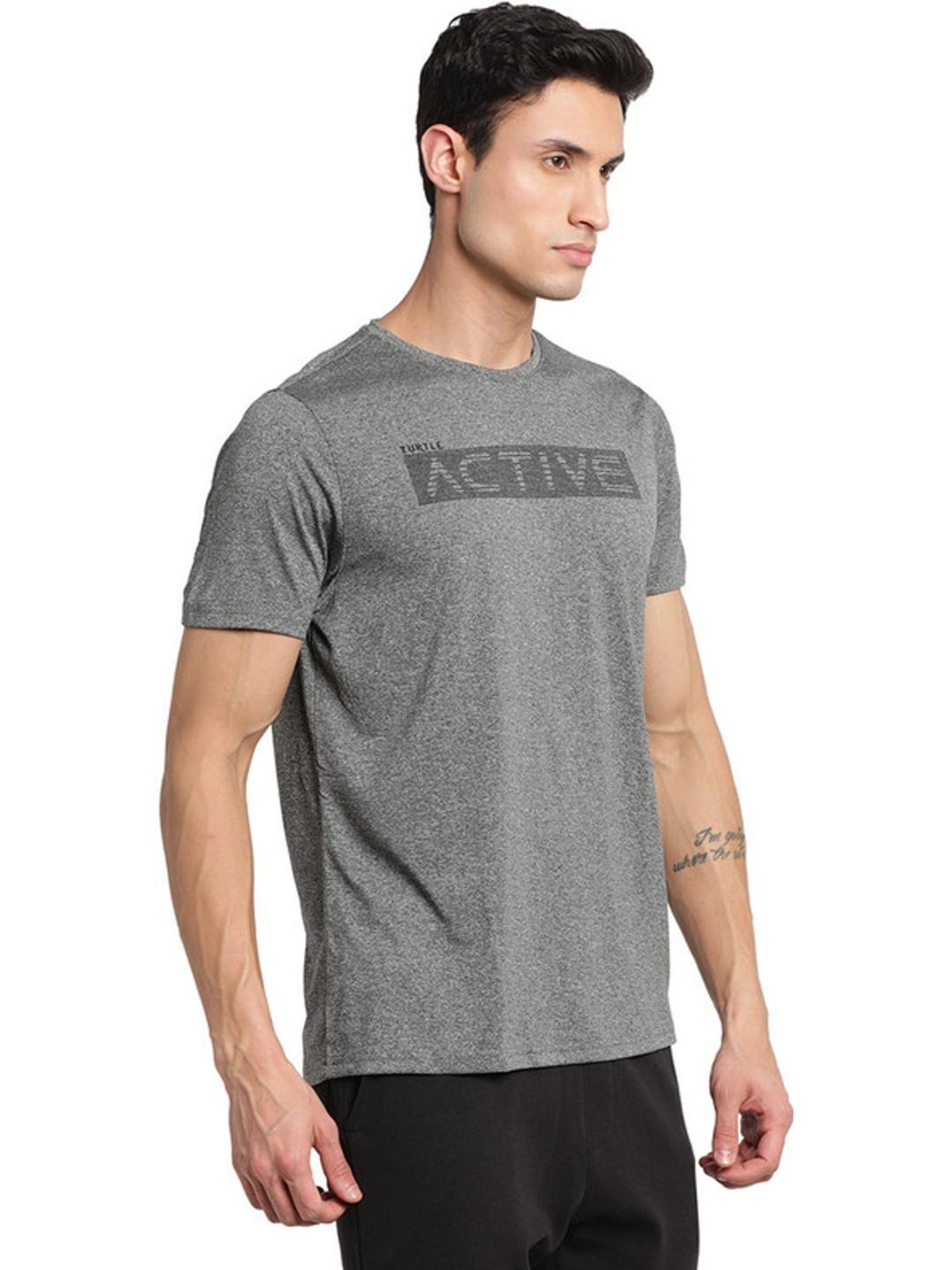 Turtle Grey Slim Fit Printed T-Shirts