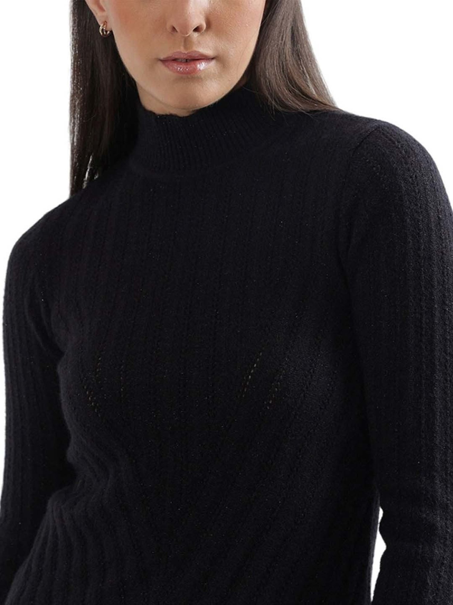 Elle Black Self Pattern Sweater