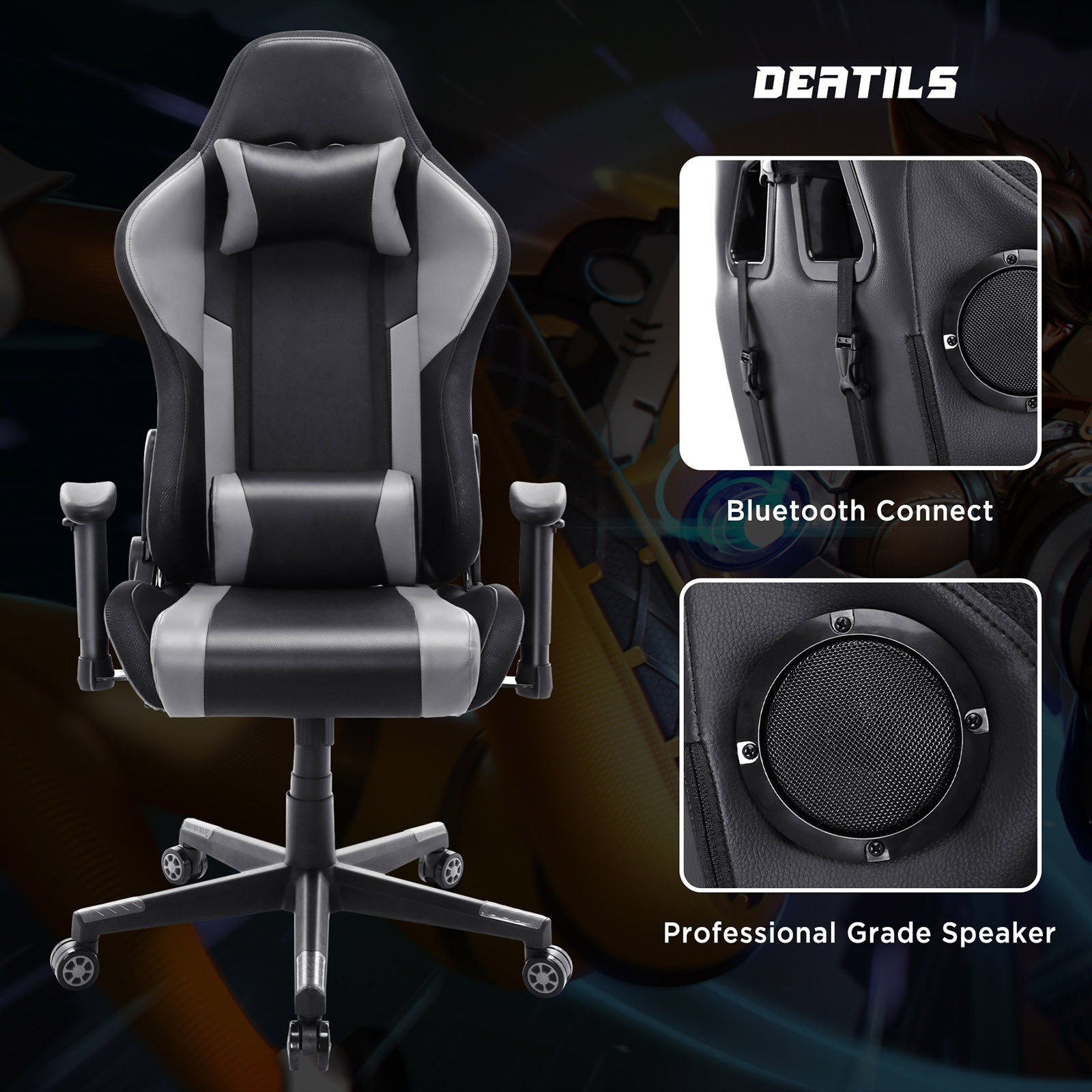 YOUTHUP Gaming Chair with RGB LED Lights, Racing Style Recliner Swivel Video Computer Chair with Bluetooth Speakers, Adjustable Ergonomic High Back, PU Leather with Headrest and Lumbar Support, Pink