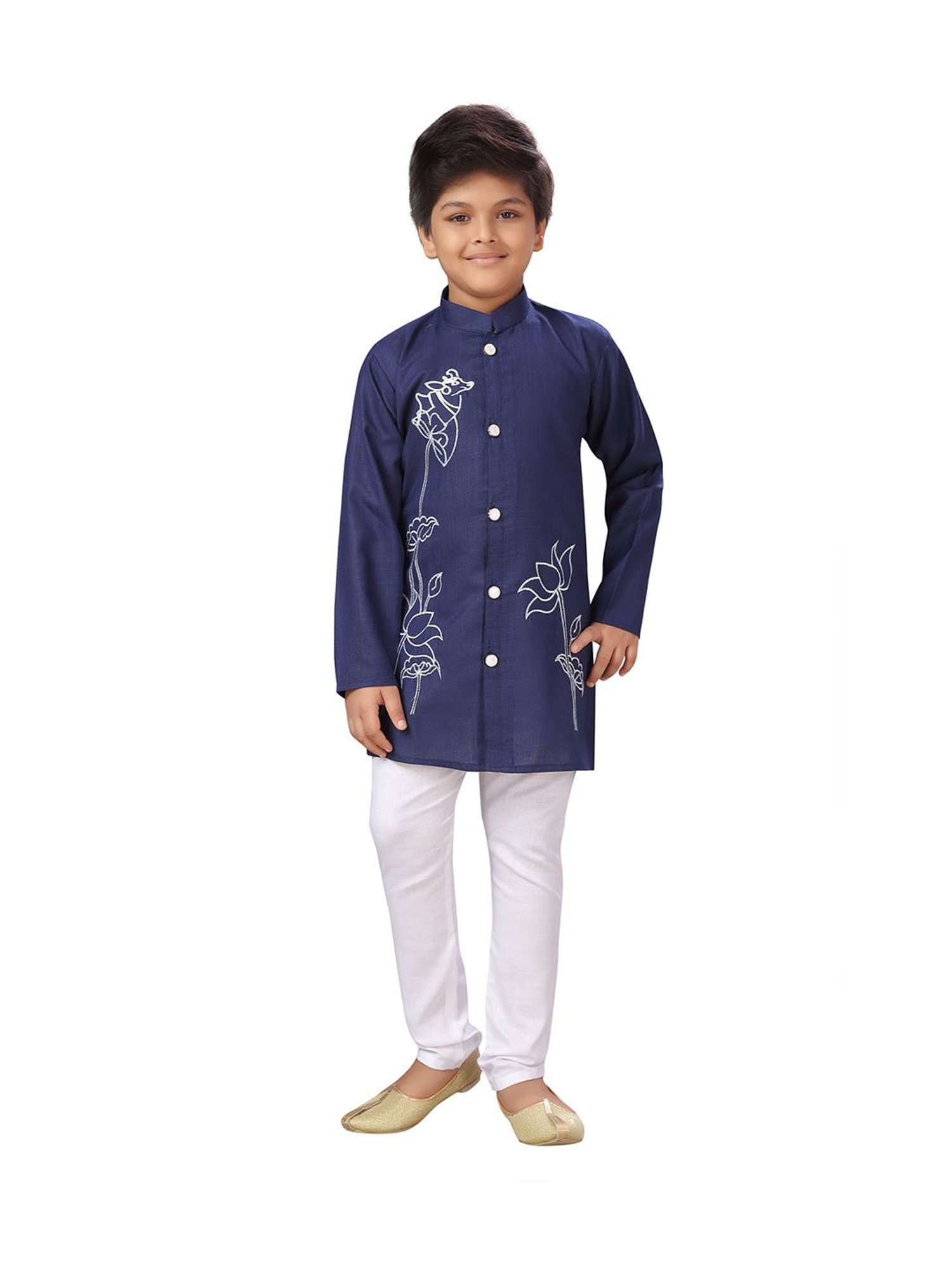 Ahhaaaa Kids Navy & White Printed Kurta with Pyjamas