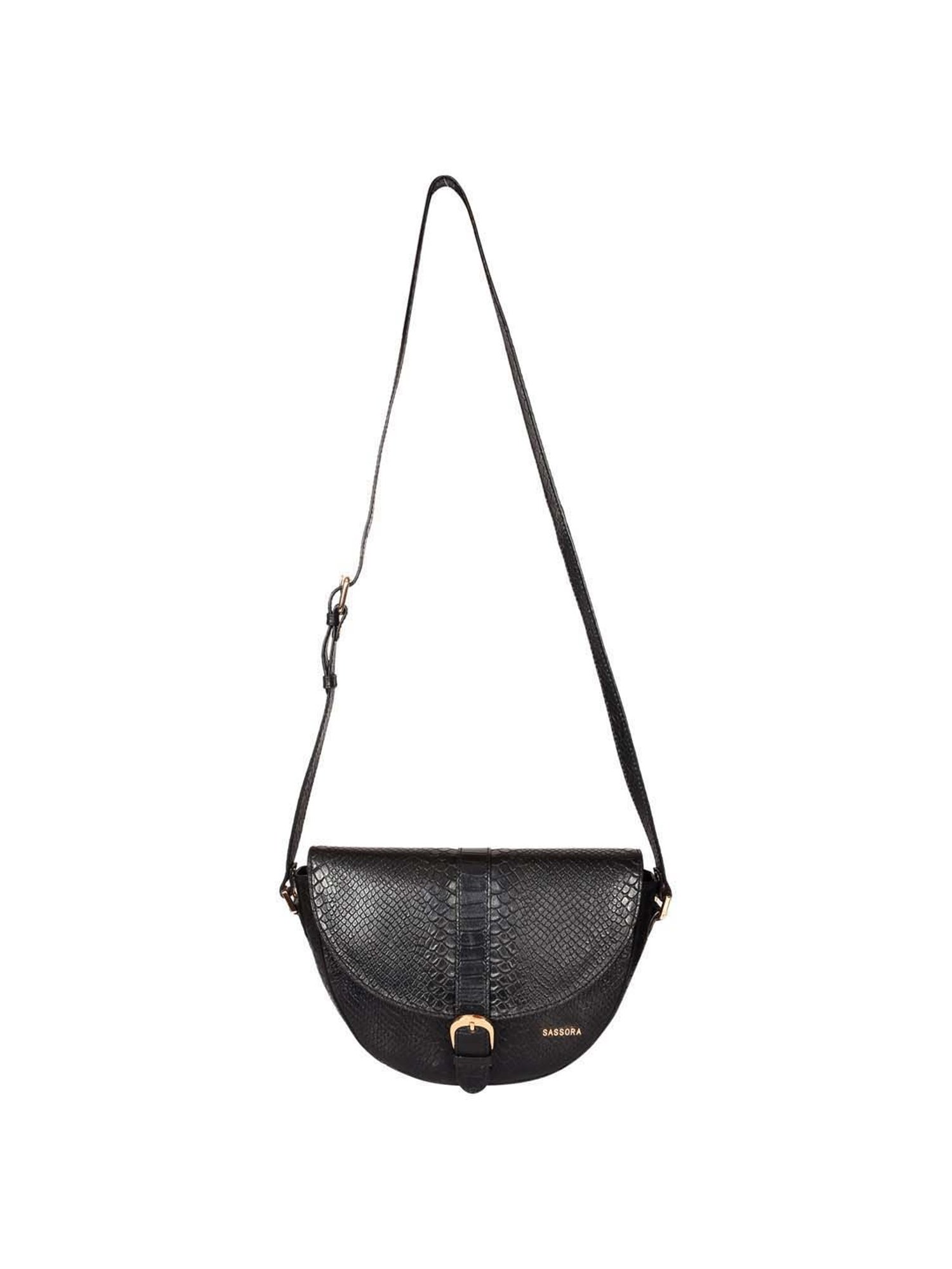 SASSORA Black Textured Medium Sling Handbag