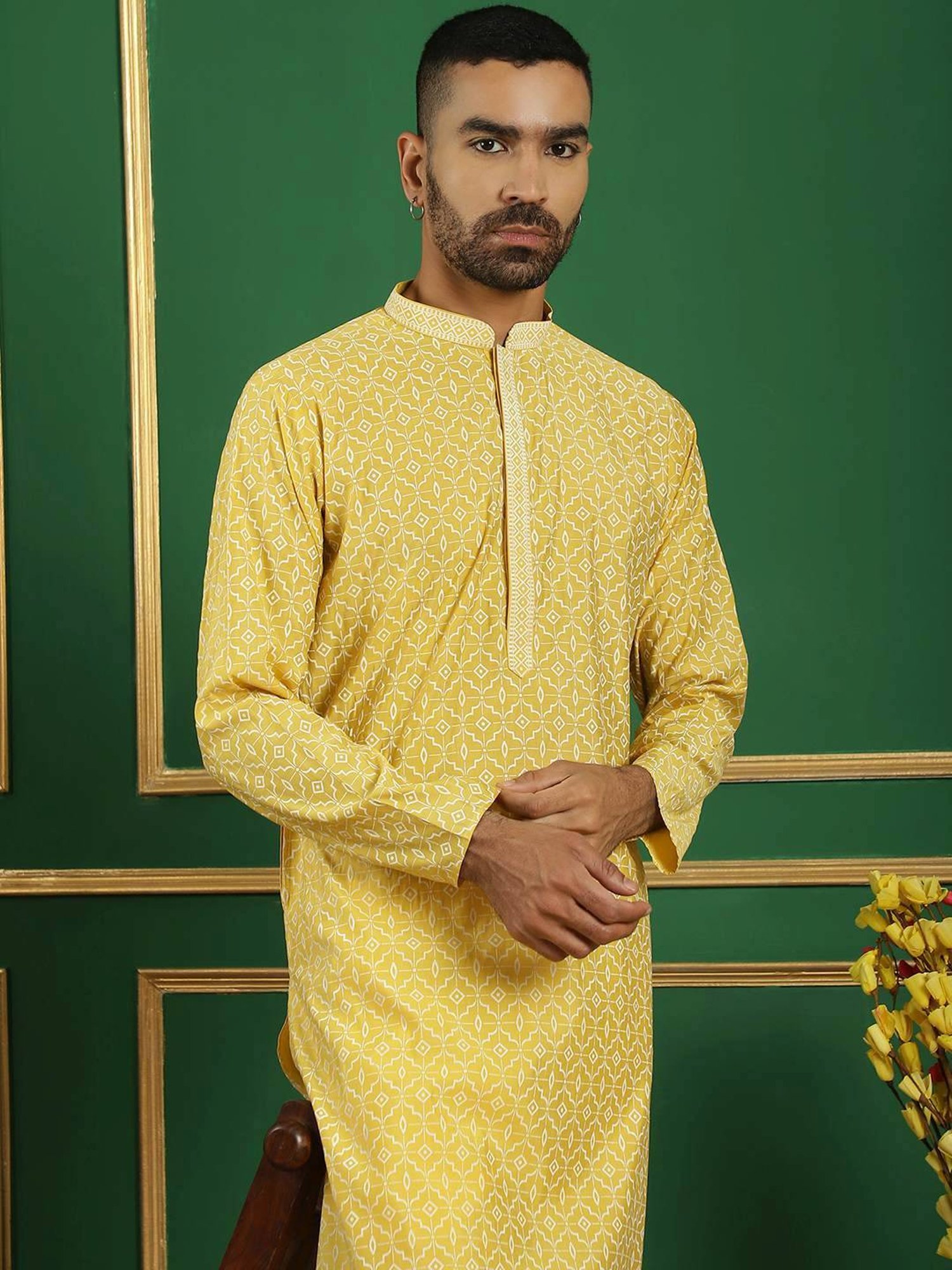 Jompers Yellow & White Regular Fit Printed Kurta Bottom Set