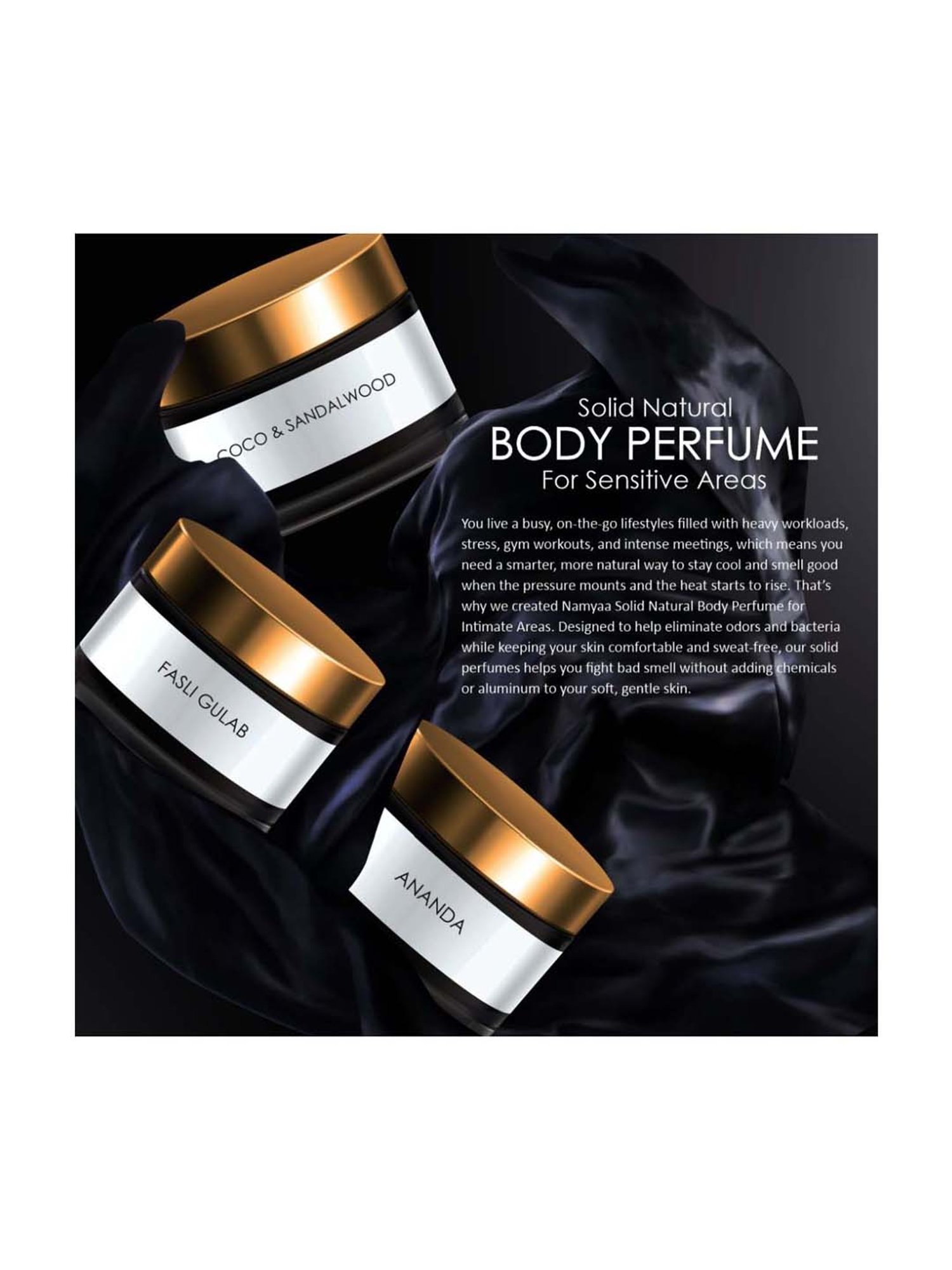 Namyaa Solid Natural Body Perfume for Sensitive Areas Pack of 3 - 15 gm