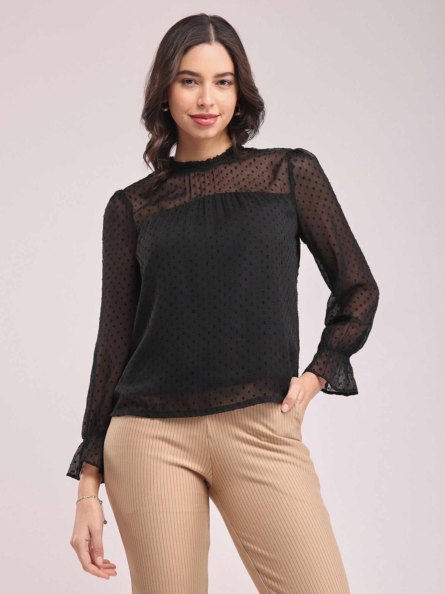 Fablestreet Black Self Design Top