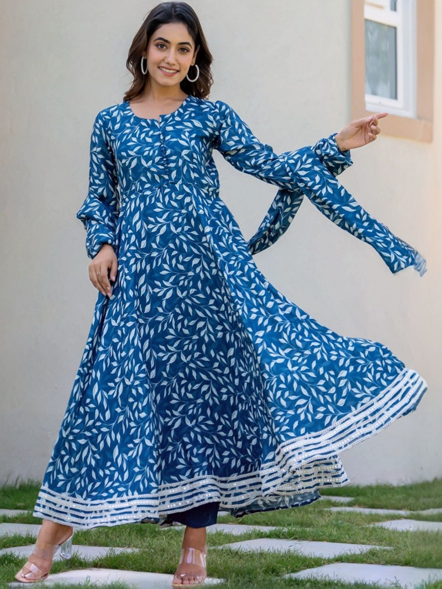 HOUSE OF JAMOTI Blue Printed Kurta Pant Set With Dupatta