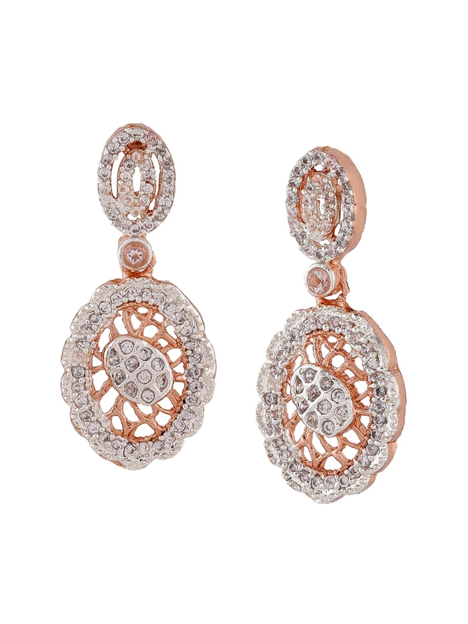 Estele Rose Gold-Plated CZ Elegant Design Dangler Earrings