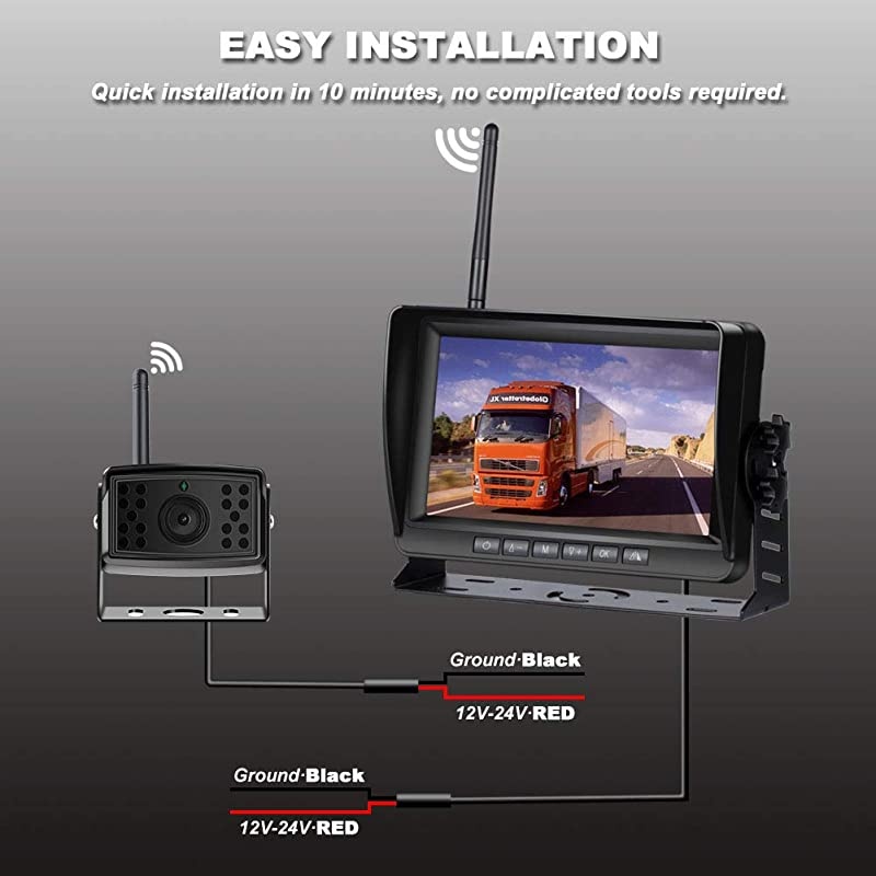 Digital Wireless Backup Camera Kit  Upgrade HD Observation System 7 inch Builtin DVR Monitor and Night Vision IP69 Waterproof Rear View Camera for Truck Trailer RV Pickup Van Bus Farm