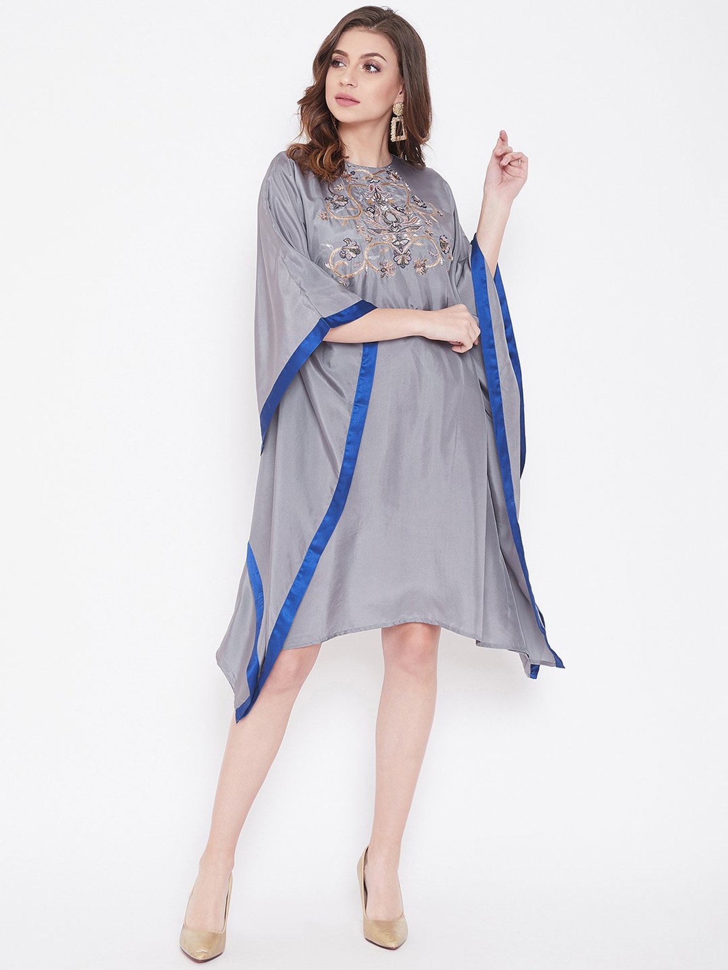 The Kaftan Company Grey Embroidered Kaftan Dress