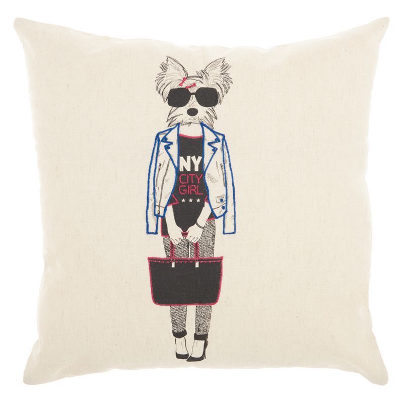 Mina Victory 18"x18" NY City Dog Throw Pillow Beige