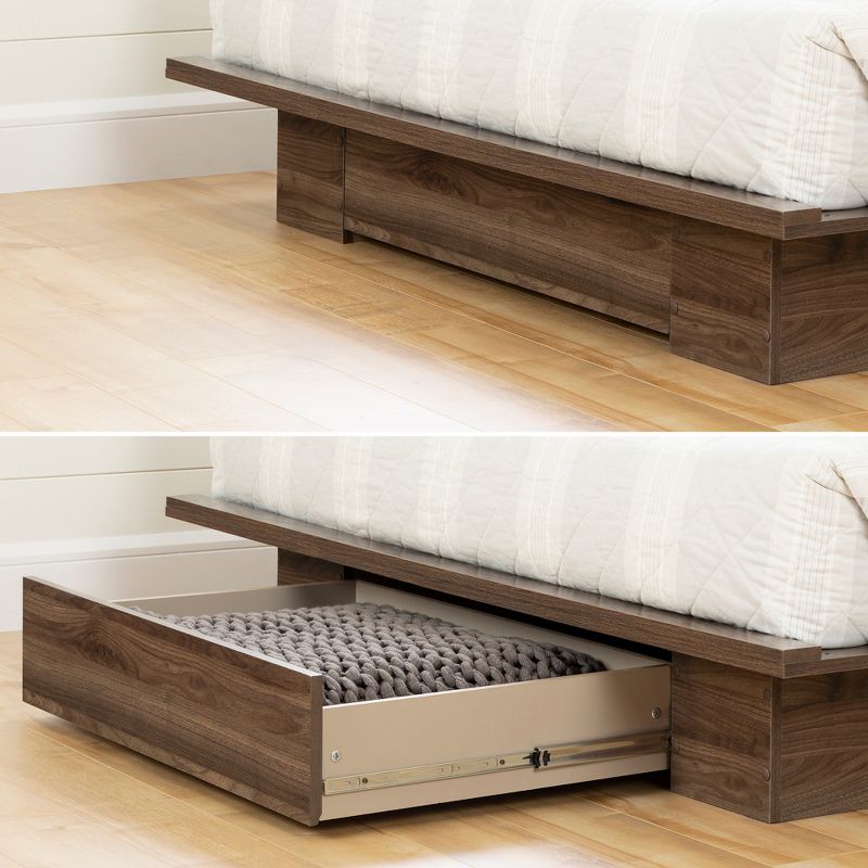 Queen Tao Platform Bed with Drawer Natural Walnut - South Shore