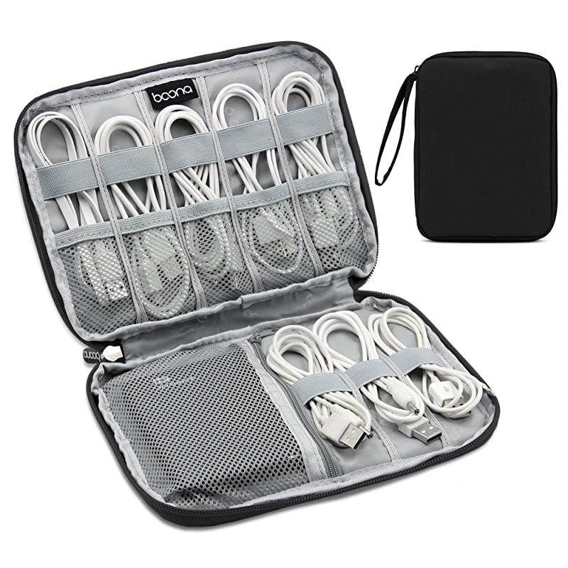 Electronic Accessories Organizer Travel Universal Cable Storage Bag Lightweight Durable Gadgets Case with Strap for Cable Charger Phone USB SD Card Medium SingleLayer Black