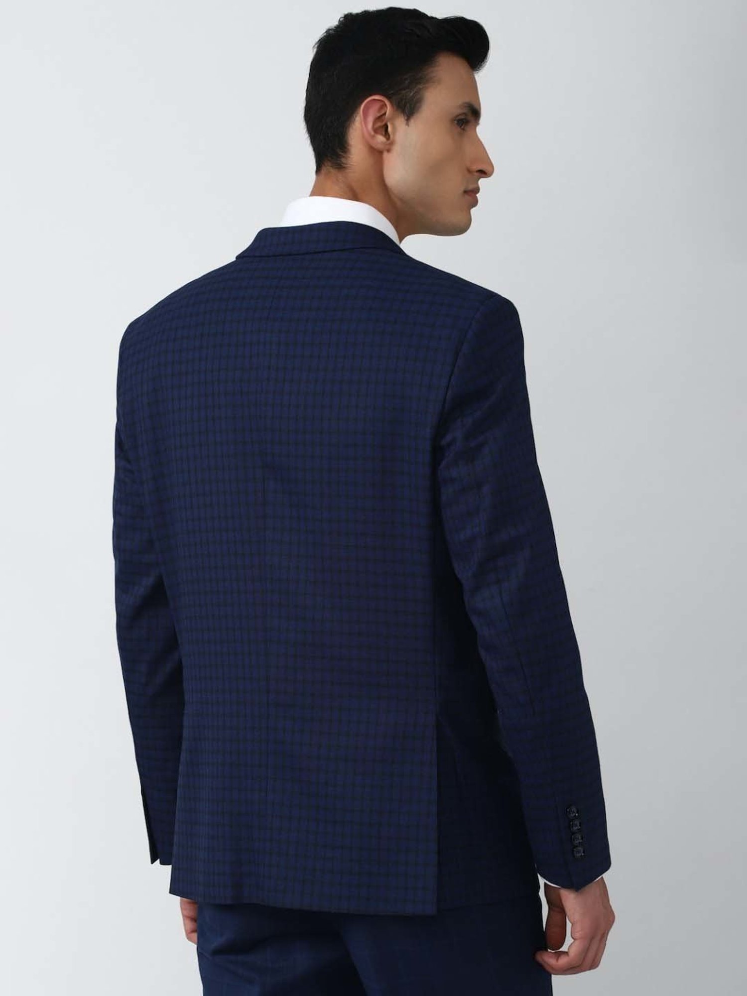 Van Heusen Navy Blue Slim Fit Checks Blazer