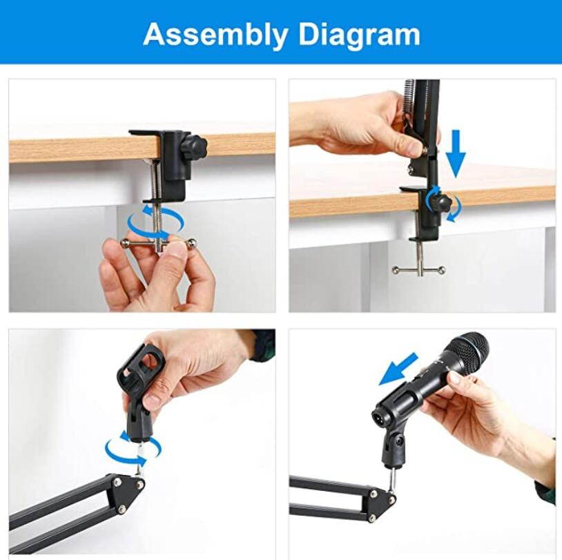 NB-35 Desktop Table Tripod Microphone MIC Stand Holder with Clip Microphone Stand Holder for Mounting on PC Laptop Notebook