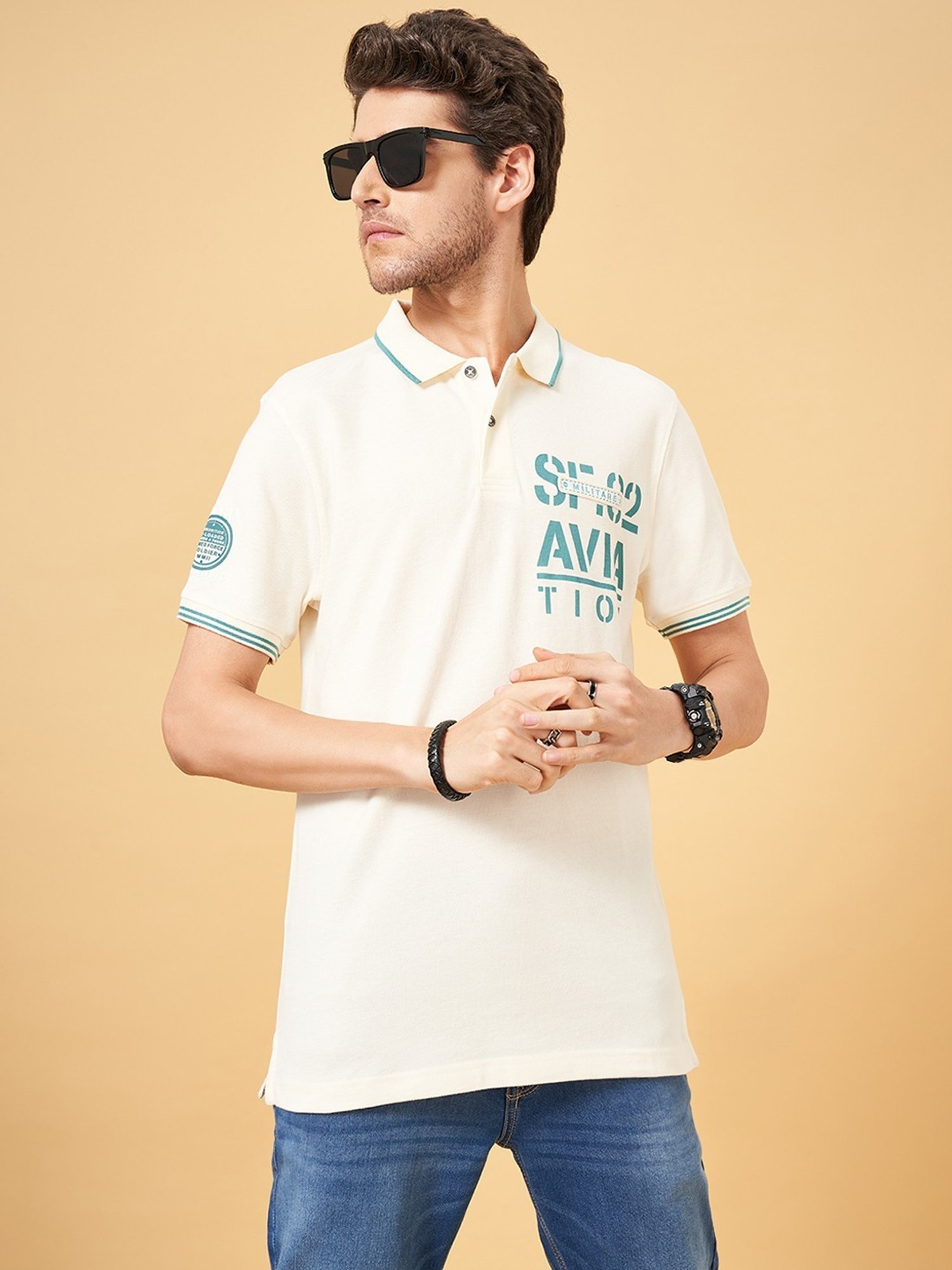Sf Jeans By Pantaloons Marshmallow Slim Fit Polo T-Shirt