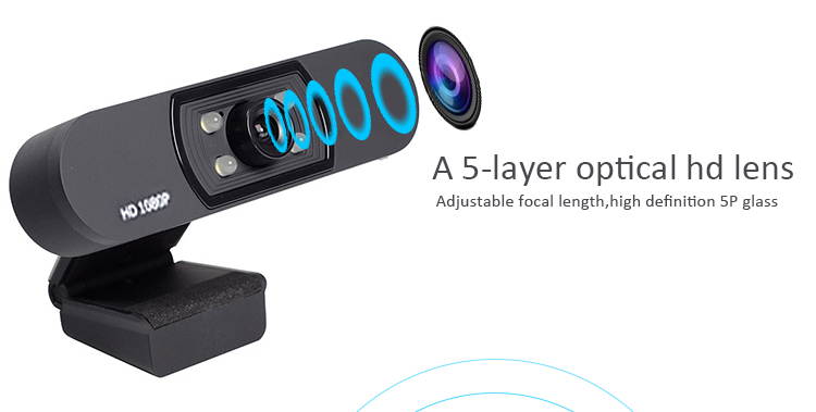 LUOM H800 Web Camera HD 1080P Webcam Built-in Microphone Auto Focus High-end Video Call Web Camera CMOS 1920 *1080 Dynamic Resolution for PC Laptop Skype YouTube, Black