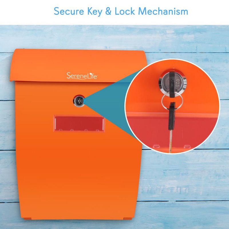 SereneLife SLMAB35 Home Indoor Outdoor Reinforced ABS Plastic Wall Mount Secure Locking Mailbox Magazine Newspaper Holder with Keys, Orange
