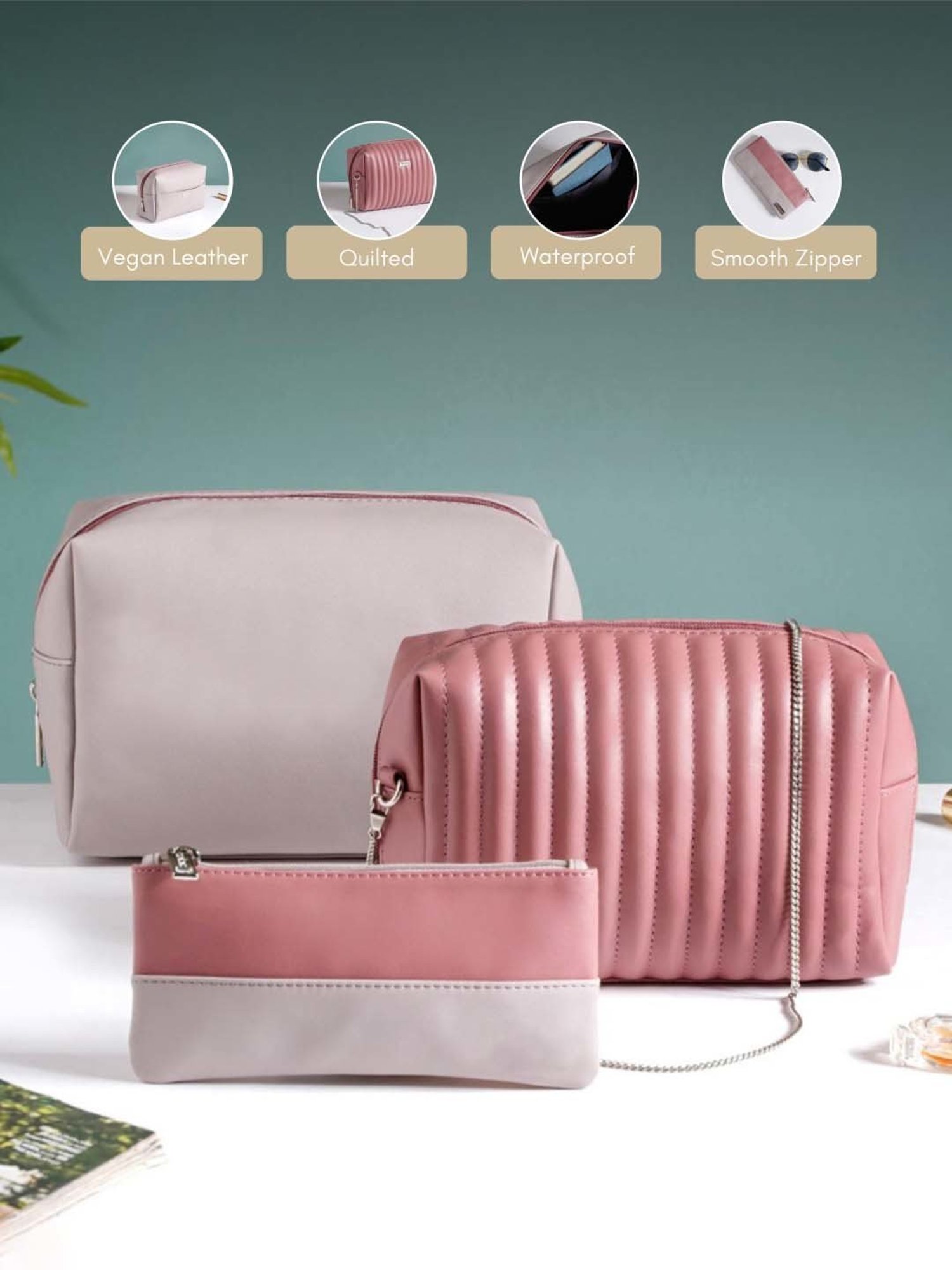 HOSTA HOMES Black Pvc Parachute Material Zipper Bag - Set of 2