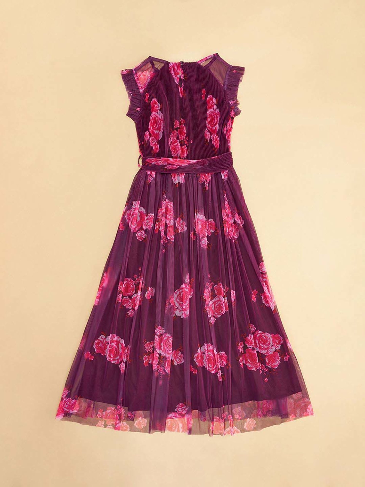 Pantaloons Junior Maroon & Pink Cotton Floral Print Dress