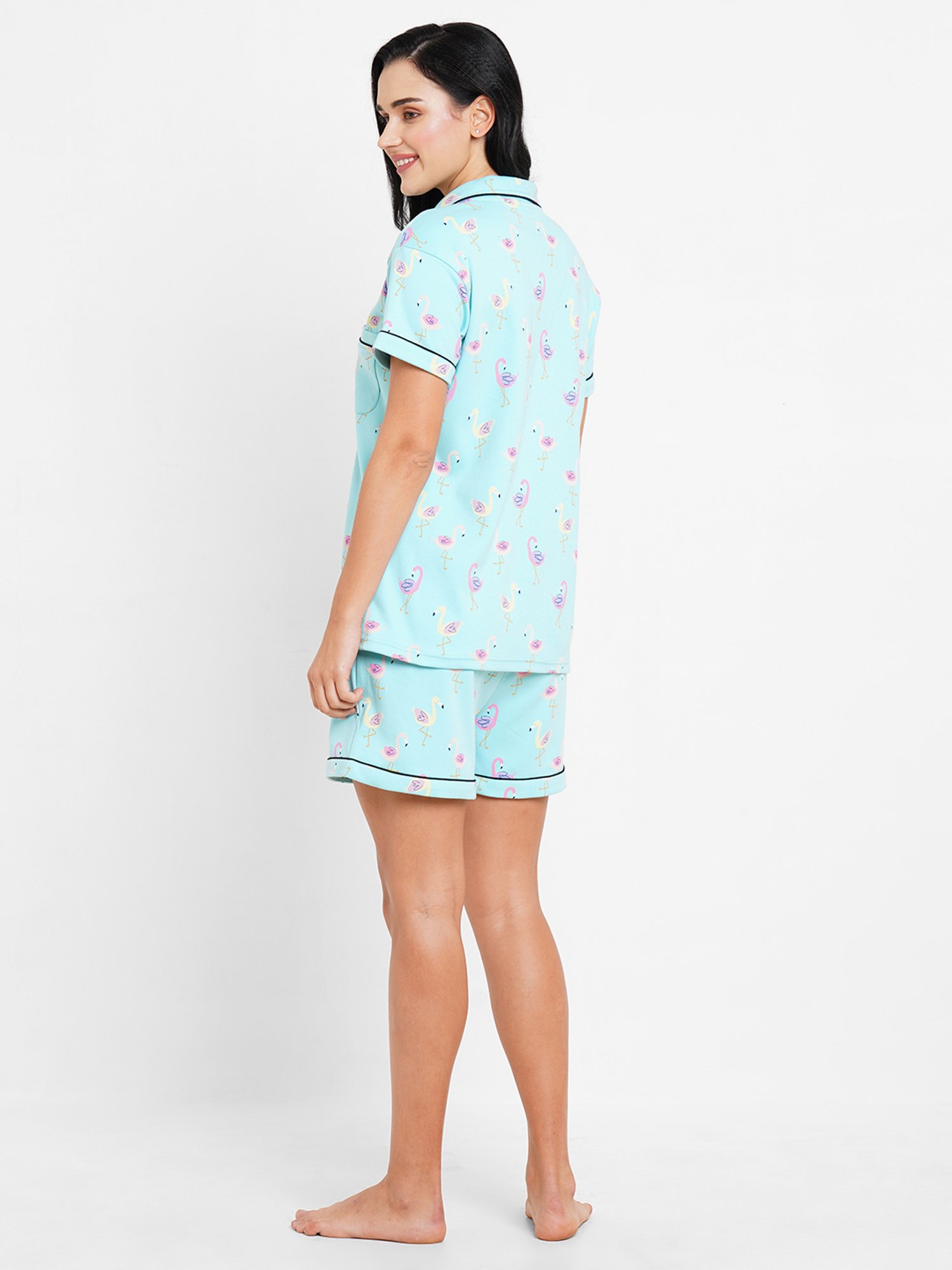Inner Sense Blue Cotton Printed Shirt Shorts Set