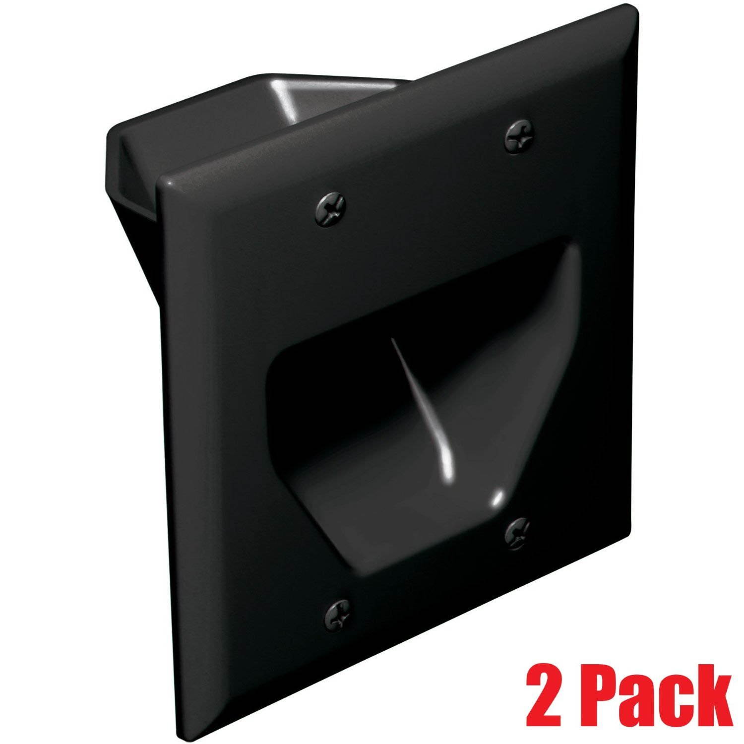 DataComm DC450002-BK-2PK 2-Gang (2 PACK) Recessed Low Voltage Wall Cable Plate - Black