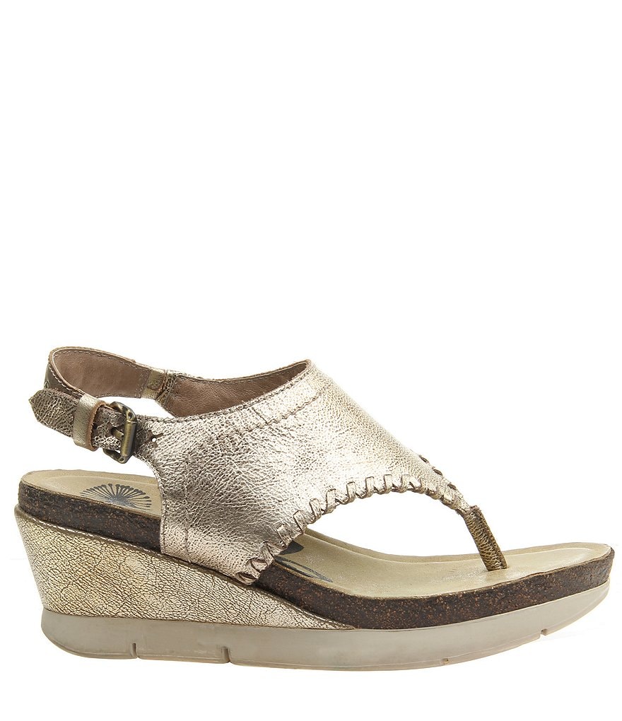 OTBT Meditate Metallic Leather Thong Wedges